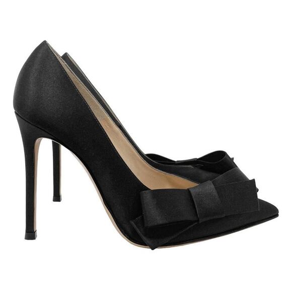 Gianvito Rossi Kyoto Black Satin Bow Pointed Toe Pumps 37 - Picture 1 of 13